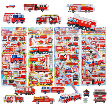 Fire Truck Stickers For Kids Toddlers,3D Puffy Fire Engine Stickers For Boys Girls, Including Firefighter Car Stickers And Fire Safety Stickers For Scrapbook, Firetruck Themed Party Favors, Emergency Vehicle Stickers 4 Pack.