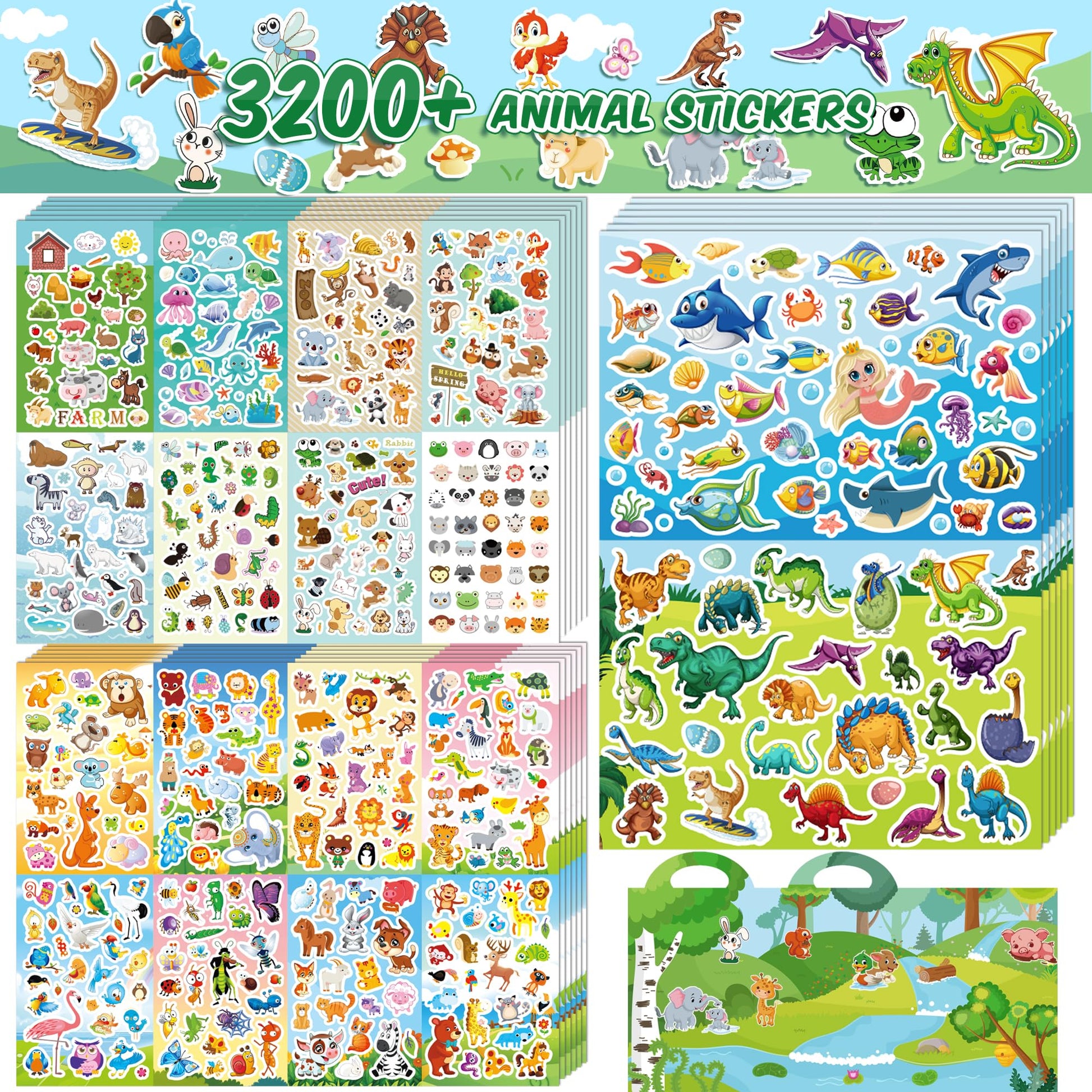 3200+PCS Stickers for Kids, 102 Sheets Cartoon Animal Sticker for Toddlers, Reward Cute Stickers 18 Theme for School Teachers St