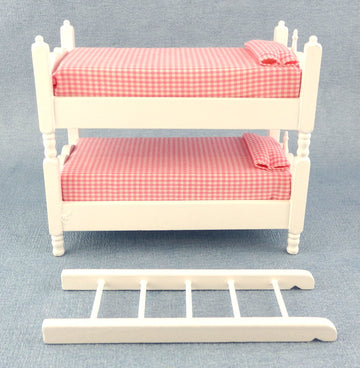 Dollhouse Miniature 1:12 Scale White And Pink Bunkbeds With Ladder #T5413