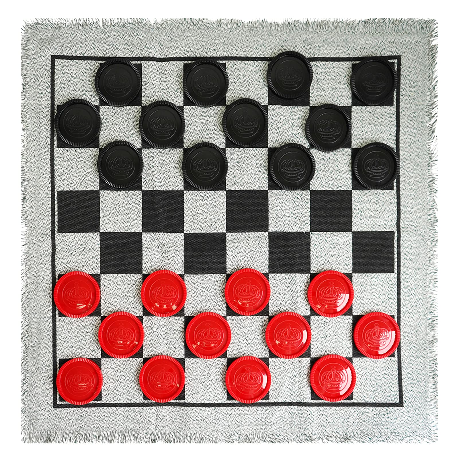 Seetooogames Giant Checkers Board Game - Large 3 In 1 Reversible Checker Rug - Tic Tac Toe Game For Kids Adults And Family Indoo