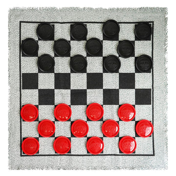 Seetooogames Giant Checkers Board Game - Large 3 In 1 Reversible Checker Rug - Tic Tac Toe Game For Kids Adults And Family Indoo