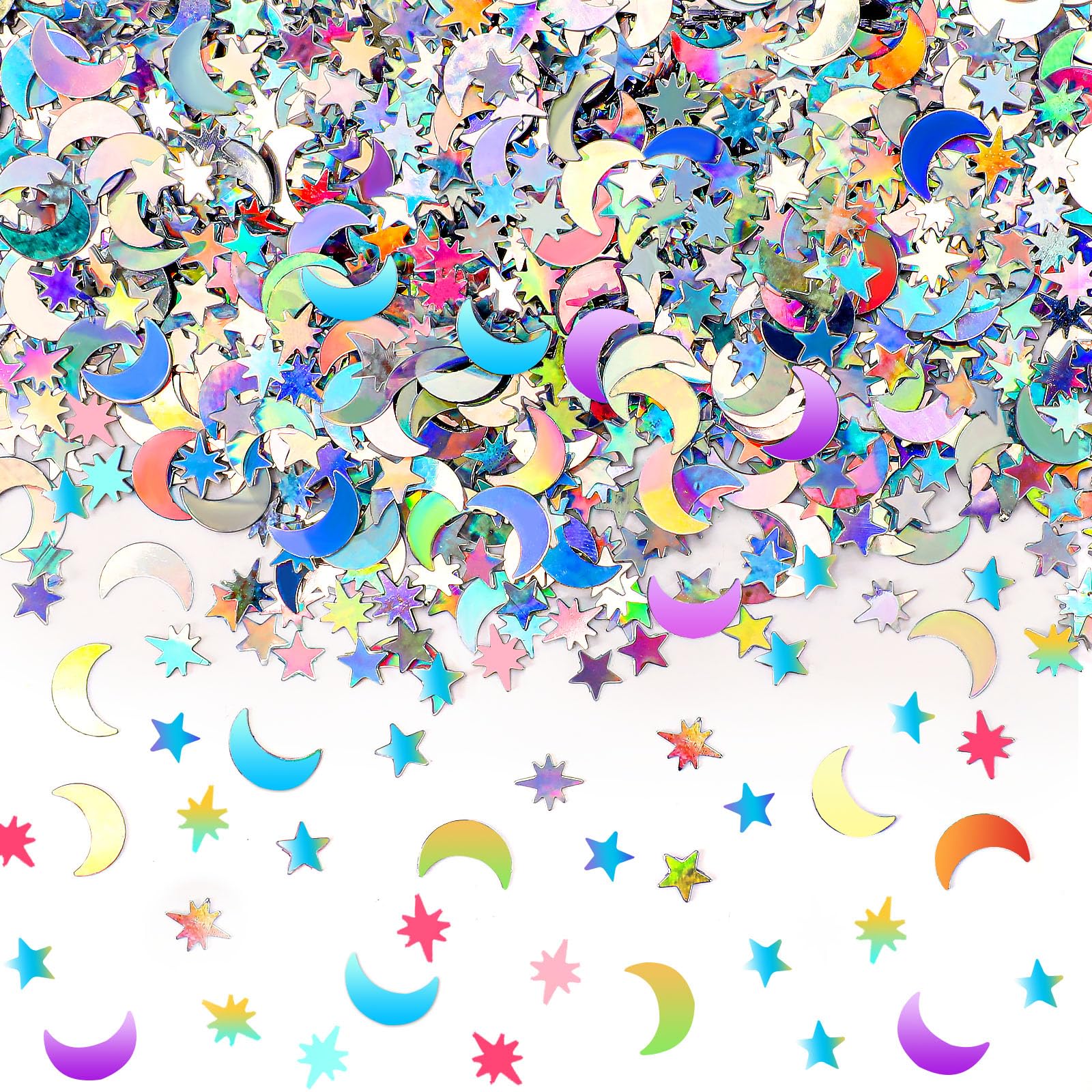 MARFOREVER Holographic Star Moon Confetti, Glitter Birthday Star Scatter Table Confetti Iridescent Sequins Sprinkles Metallic Fo