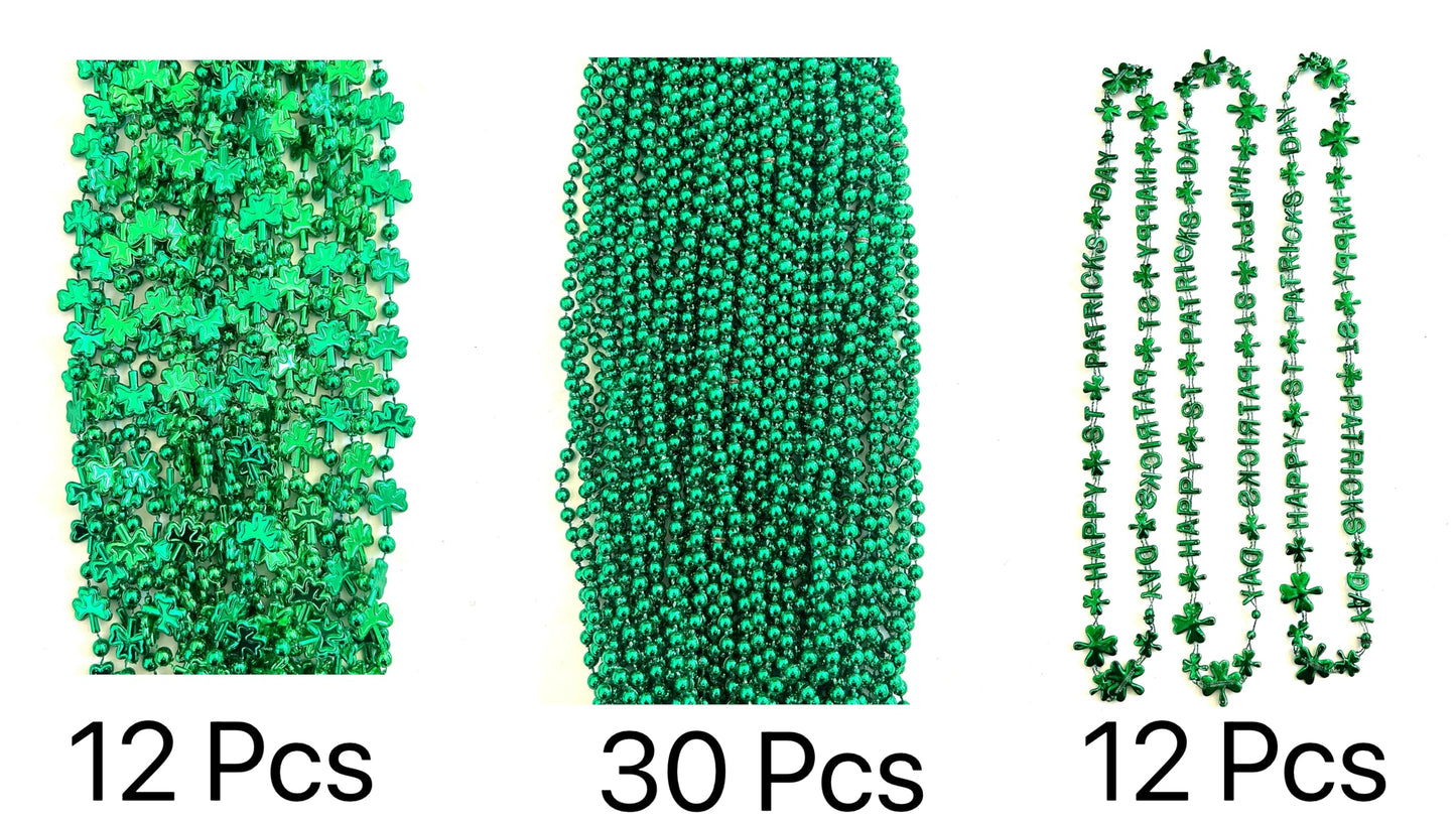 GZYSSL 72 Pcs St. Patrick's Day Bead Necklaces Bulk Green St. Patrick's Shot Glass Bead Necklaces St. Patrick's Clover Beads Dec
