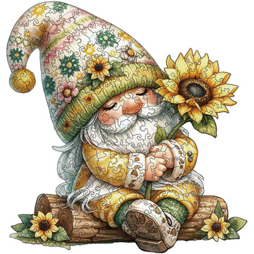 Gnome Wooden Puzzles for mature-themeds  200pcs Wooden Jigsaw Puzzles for mature-themeds  Gnome Sunflowers Unique Shaped Jigsaw Puzzles Creative Gift for Friend Family Game Medium Size 10.6'' x 9.8''