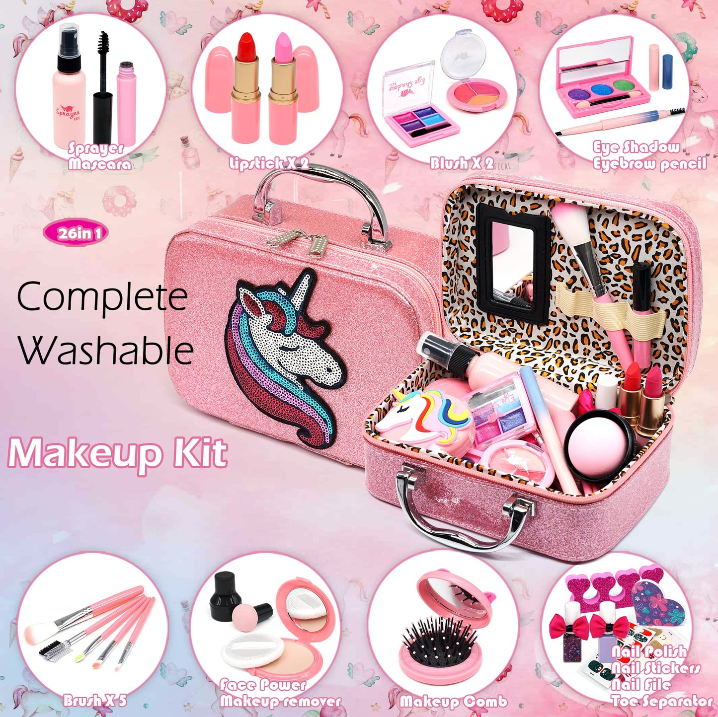 HERAPFANN Kids Washable Makeup kit for Girl - Kids Makeup Kit Toys for Girls Little Girls Makeup Kit, Toddler & Non-Toxic Make U