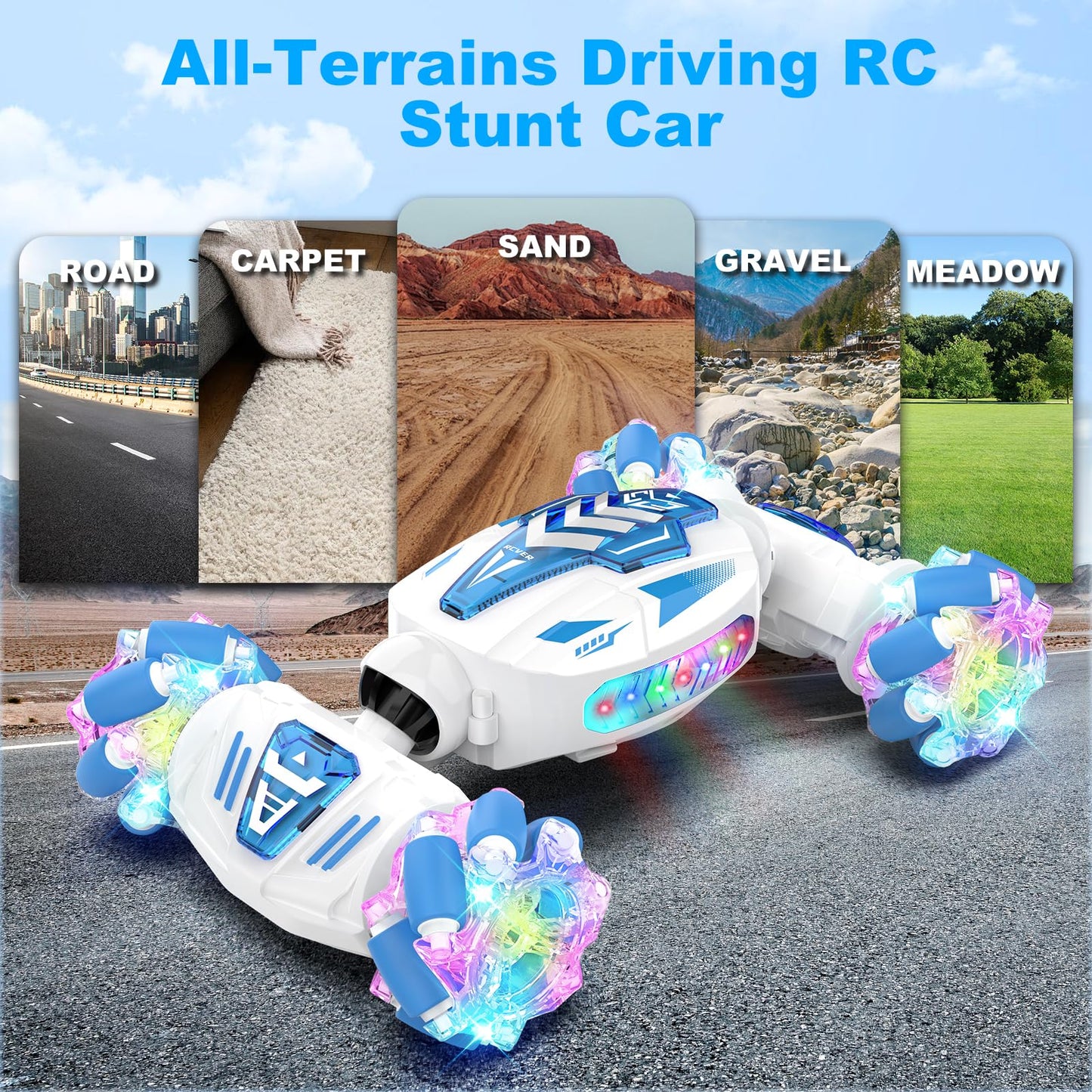 PTINTYE Gesture Sensing RC Stunt Car - 2.4GHz 4WD Remote Control Car, 360 Rotating Hand Controlled RC Car with Lights Music, RC