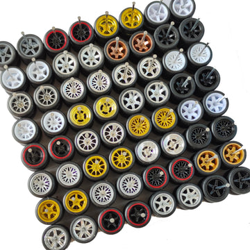 Wheel Set for 1:64 Car Models with Rubber Tires and Easy Installation Axles (Pack of 10 Sets)