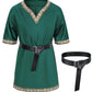 Kids Medieval Costume Boys Viking Tunic Knight Warrior Renaissance Shirts With Belt 8-10 Years Green