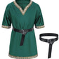 Kids Medieval Costume Boys Viking Tunic Knight Warrior Renaissance Shirts With Belt 10-12 Years Green