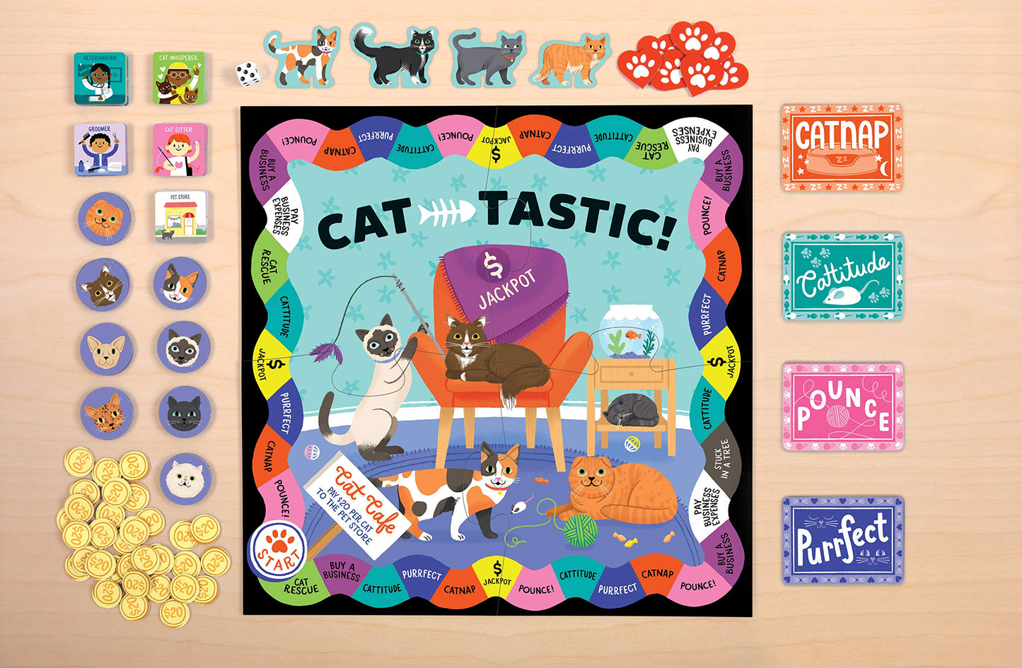 Mudpuppy Cat-Tastic! Board Game for 2-4 Players, Teaches Cat Care Skills, Multicolor, Model 9780735365377, Ideal for Ages 6+