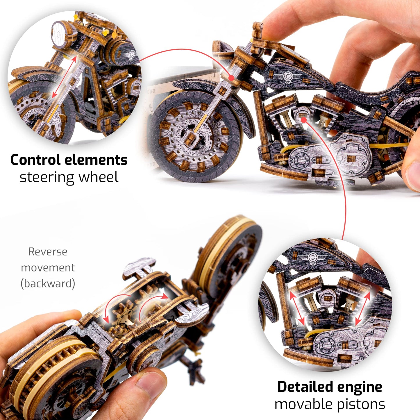 WOODEN.CITY Engineering DIY Wooden Model to Built - Model Car Kits - enhanced 3D Wooden Puzzles for mature-themeds - Detailed Model Kits for Enthusiasts and Collectors (Cruiser V-Twin 3D Motorcycle)