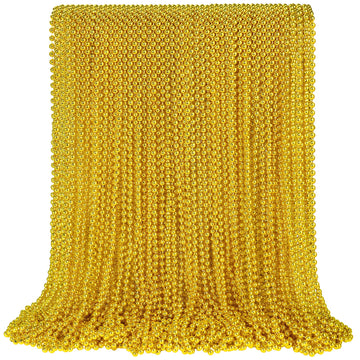 100 PCS Gold Bead Necklace, Gold Mardi Gras Christmas Beads Necklaces 33'' Metallic Beaded Costume Necklaces Party Necklaces for