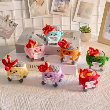 7 Pack Emotional Support Dumpster Fire, Handmade Crochet Dumpster Fire Doll, With Encouragement Card, Desk Decor Gifts For Frien
