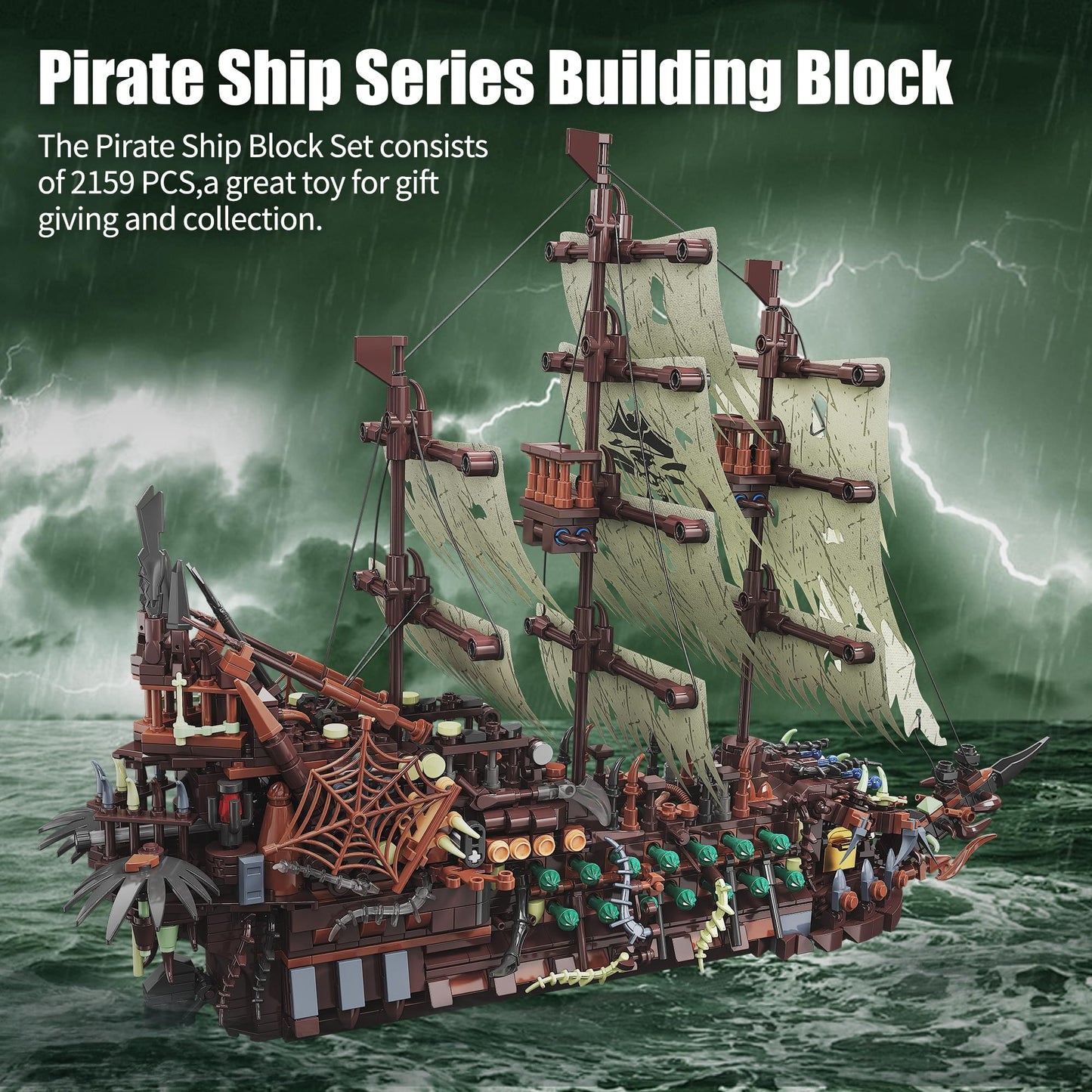 Tycole Pirate Ship Building Sets With Lights, Moc Flying Dutchman Model Toy Boat,Ghost Ship Building Blocks Sets,Christmas Birth