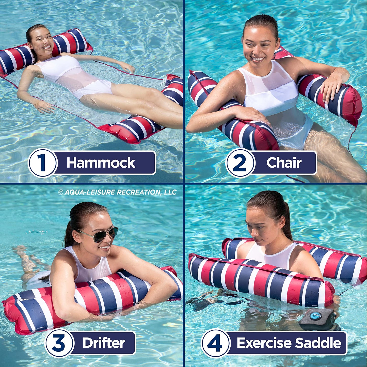 Aqua Original 4-In-1 Monterey Hammock Pool Float & Water Hammock – Multi-Purpose, Inflatable Pool Floats For Adults – Patented Thick, Non-Stick Pvc Material