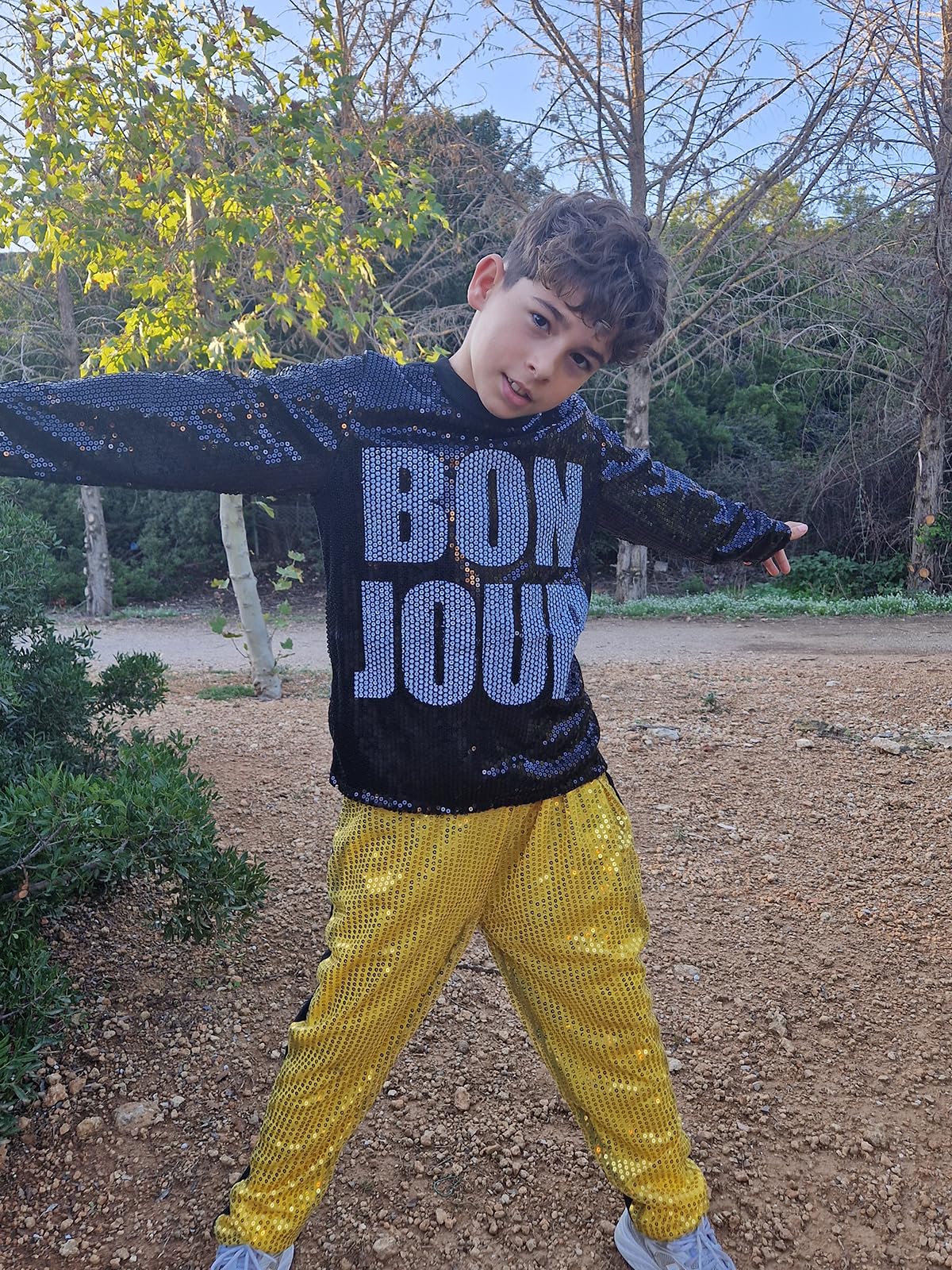 Lolanta Kids Dance Costume Boys Girls Sequins Hip Hop Clothes 80S 90S Outfits Shiny Dress Up Dancewear(Gold,10-12)