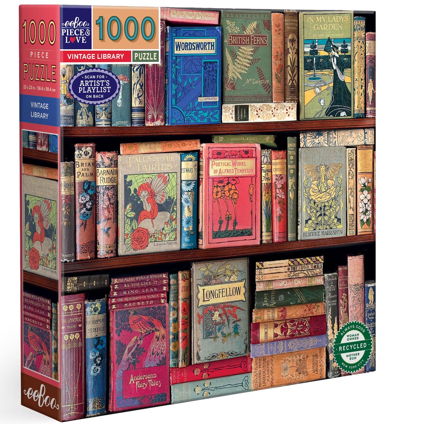 eeBoo Piece & Love: Vintage Library - 1000 Piece Puzzle - mature-themed Square Jigsaw  23x23  Includes Image Reference Insert  Glossy Pieces