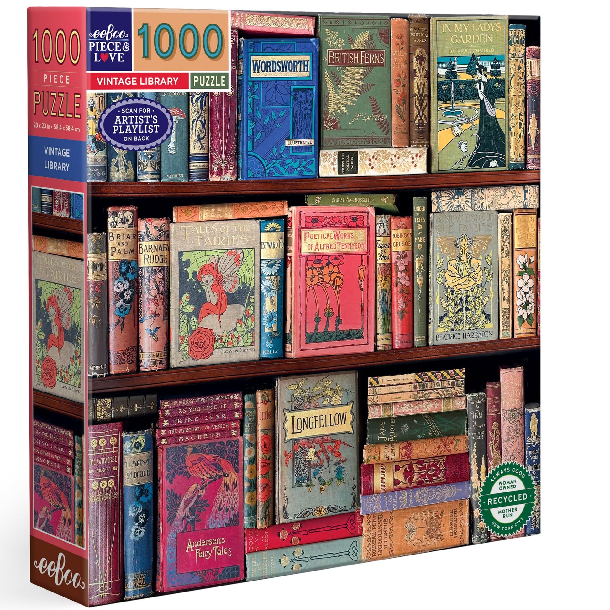 eeBoo Piece & Love: Vintage Library - 1000 Piece Puzzle - mature-themed Square Jigsaw  23x23  Includes Image Reference Insert  Glossy Pieces