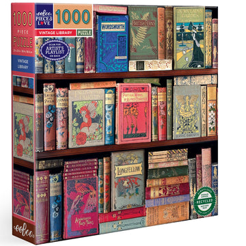 eeBoo Piece & Love: Vintage Library - 1000 Piece Puzzle - mature-themed Square Jigsaw  23x23  Includes Image Reference Insert  Glossy Pieces