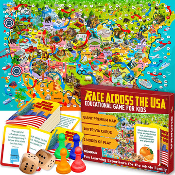 Quokka Board Game 1 To 10 Players - Learning, Educational - Geography, United States - 120 Question Cards, Top Facts - Indoor, Outdoor - Kids, Teens, Adults, Family