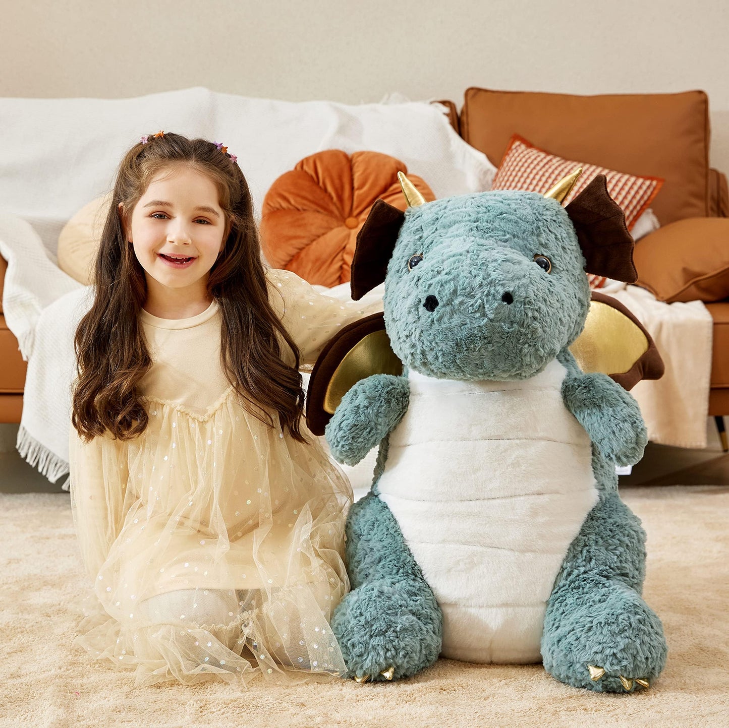 Ikasa Giant Dragon Stuffed Animal Plush Toy,23' Large Winged Dinosaur Big Jumbo Soft Toys, Huge Size Cute Fluffy Plushy Fat Plushie,Gifts For Kid