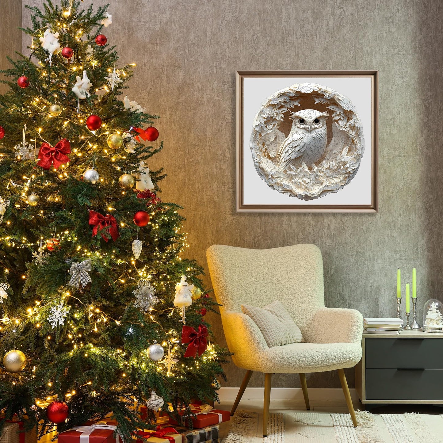 Wooden Puzzles for mature-themeds - Paper Carved Owl Wooden Jigsaw Puzzle - Unique Shape 3D Vision Wood Puzzles mature-themed - Christmas Birthday Gifts for mature-themeds/Friends/Family - 200pcs 11.4 * 11.2in