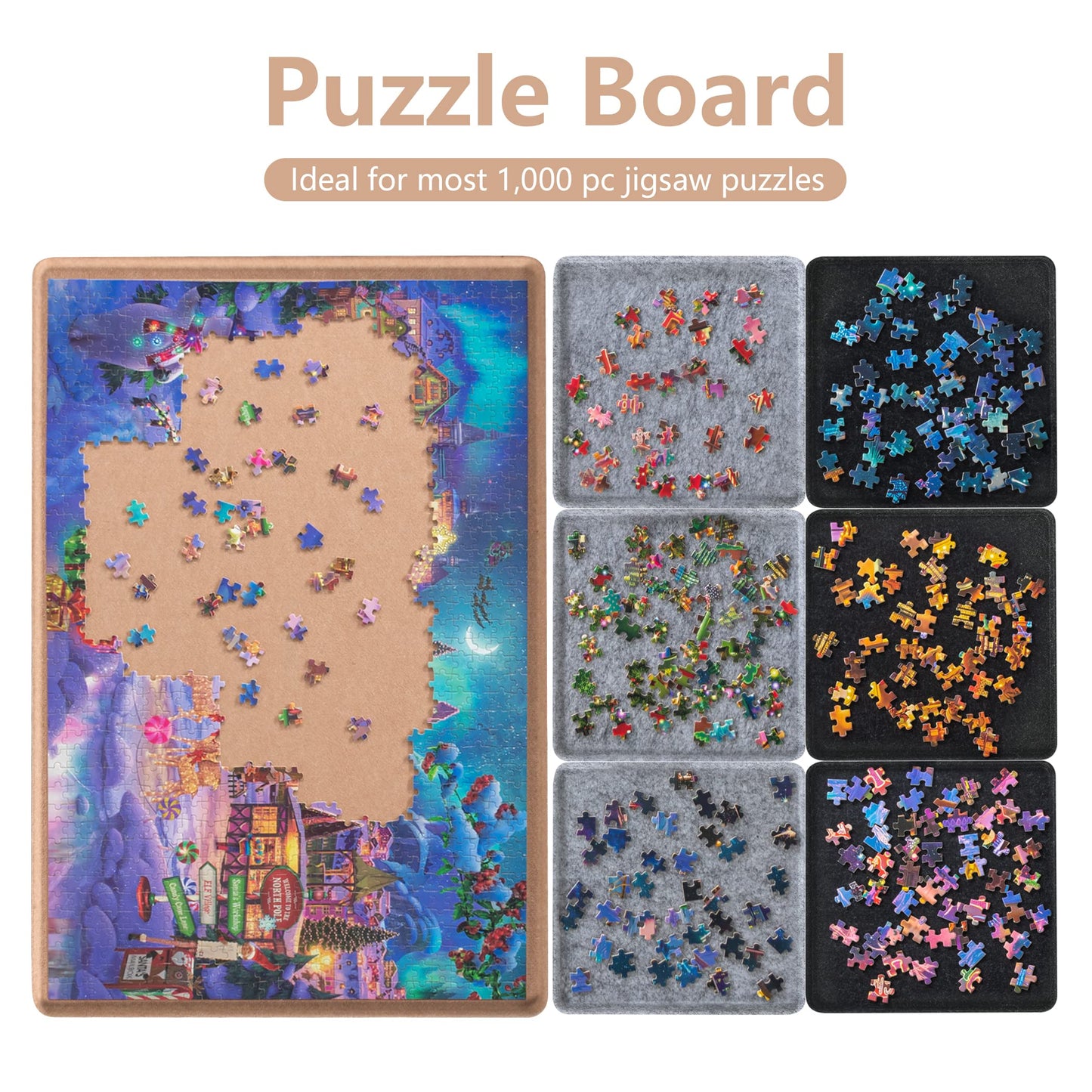 Lavievert Jigsaw Puzzle Board With 6 Sorting Trays, Lightweight Portable Felt Puzzle Mat Puzzle Storage Puzzle Saver For Up To 1