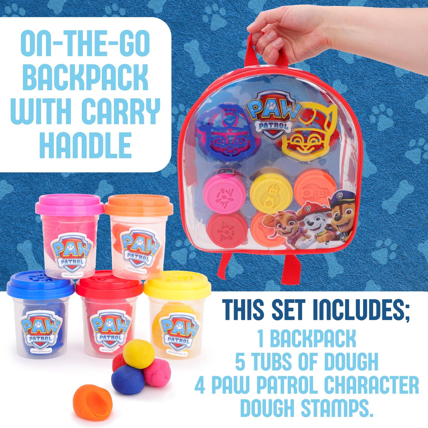 Toyland Paw Patrol Kids Dough Backpack Set - 5 Tubs of Dough & 4 Cutters Included - Paw Patrol Toys