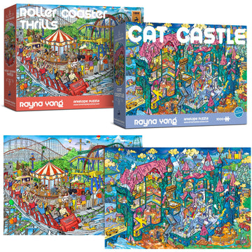 Antelope 2 In 1 1000 Piece Puzzle Bundle - Cat Castle - 1000 Piece Jigsaw Puzzle Bundle With Roller Coaster - 1000 Piece Jigsaw Puzzle