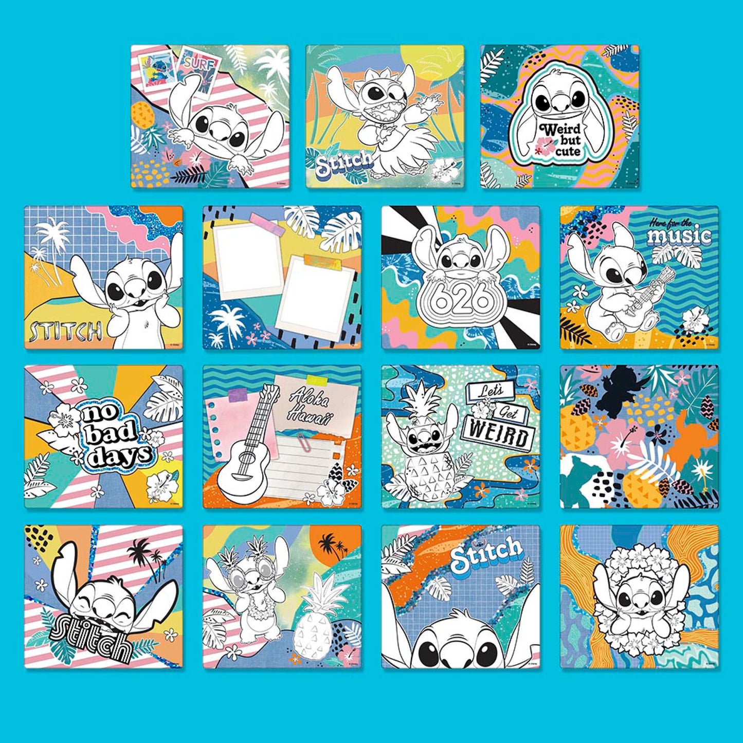 Fashion Angels Disney Stitch Color & Collage Design Set - 15 Colorable Lilo and Stitch Posters - Add Your Own Designs with 7 Inc