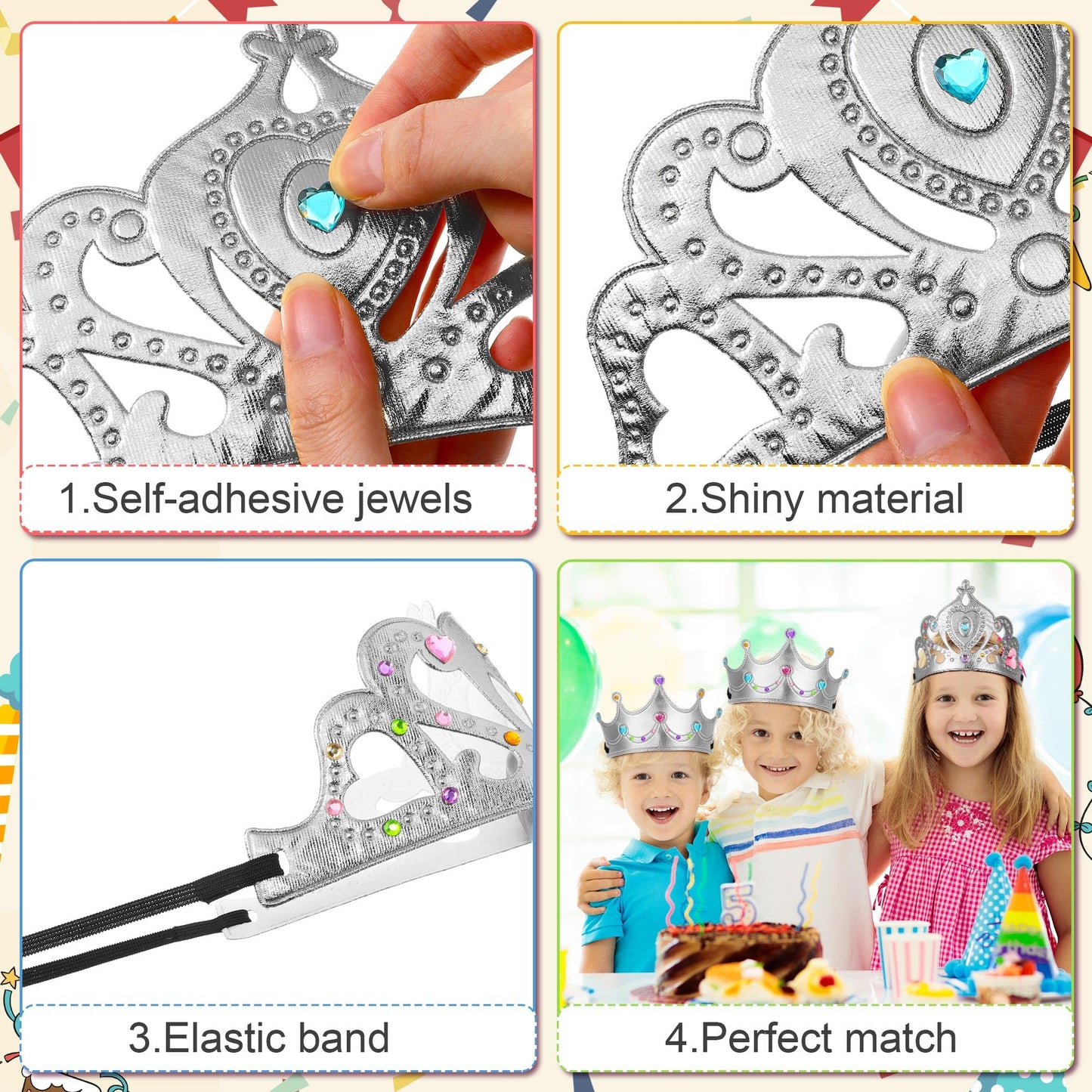 Yaomiao 66 Pieces Foam Princess Tiaras DIY Crowns Kids Party Favors Craft Crystal Diamond Sticker Making Your Own Tiara Girls(Si