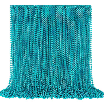 Yaxinrui 144 Pcs Teal Bead Necklaces, Teal Mardi Gras Beads, 33 Inch Round Beaded Necklaces School Spirit Day Necklace For Mardi