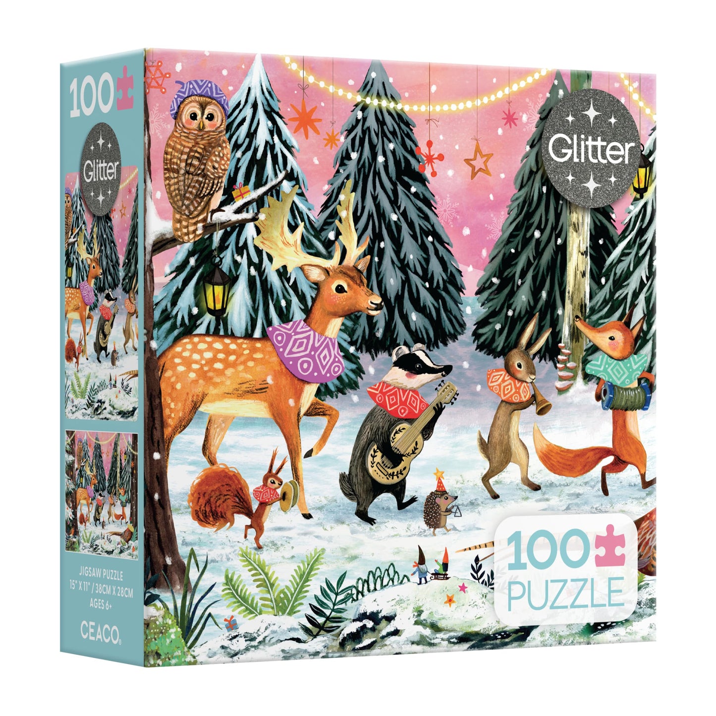 Ceaco - Miriam Bos - Holiday Parade - 100 Piece Glitter Jigsaw Puzzle - Colorful Christmas Puzzles for Kids and Adults - Precisi
