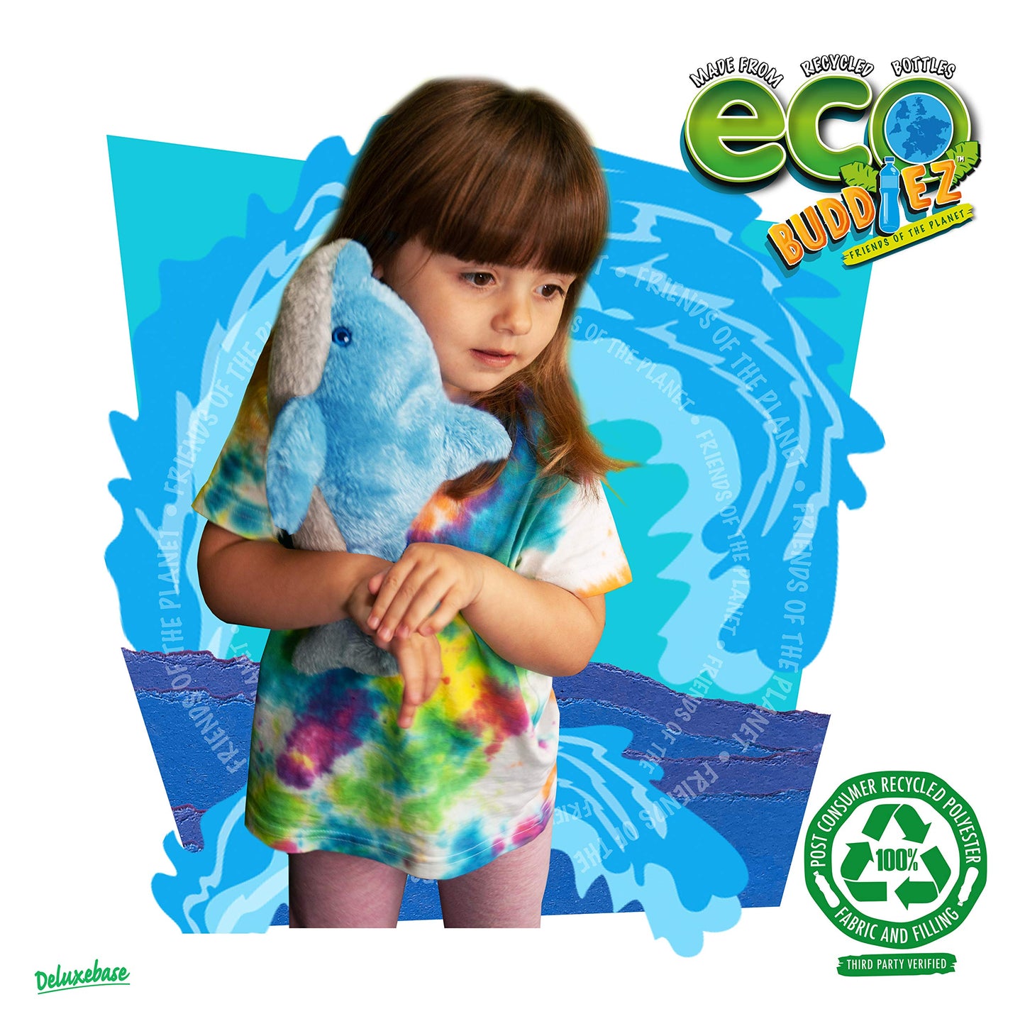 Ecobuddiez - Dolphin From Deluxebase. 15-Inch Sustainable Plush Animal From Recycled Materials, Eco-Friendly Soft Stuffed Toy, C