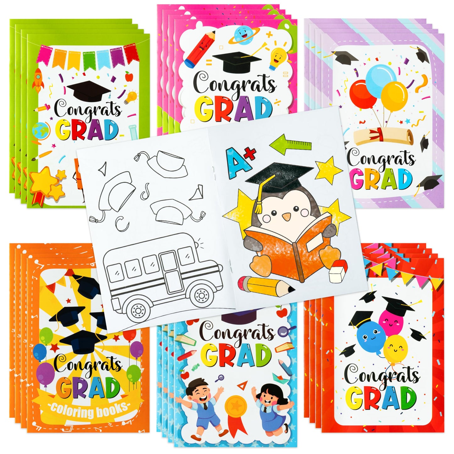 X1zuue Kindergarten Graduation Coloring Books - 48Pcs Congrats Grad DIY Color-in Pages Books for Kids Bulk Pre-Kindergarten Acti