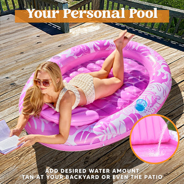 Sloosh Inflatable Tanning Pool Lounger Float, 70' X 50' Pool Floats Adult With Pillow,Oval Suntan Tub Raft Floatie,Sunbathing Bed Lounge For Water Blow Up Kids Ball Pit Party Gifts,Pink