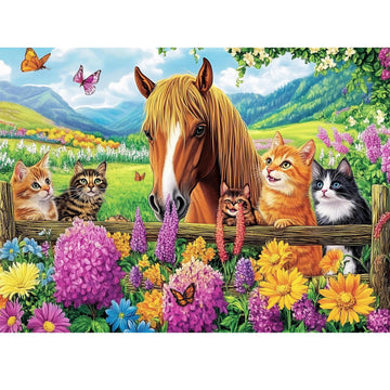 500 Piece Puzzle For Adults- Cats And Horses Puzzle| Recycled Paper Farm Jigsaw Puzzles 500 Pieces | Challenging Family Activity