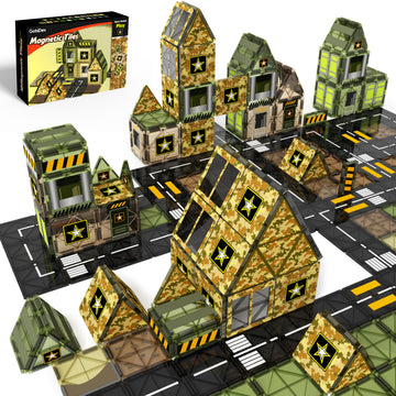 Gobidex Magnetic Tiles Army Toys, Military Magnet Tiles Building Blocks For Toddlers Stem Construction Preschool Toys For Kids Ages 3-5 4-8, 3+ Years Old Boys Girls Birthday Gifts Toys Army Men Games