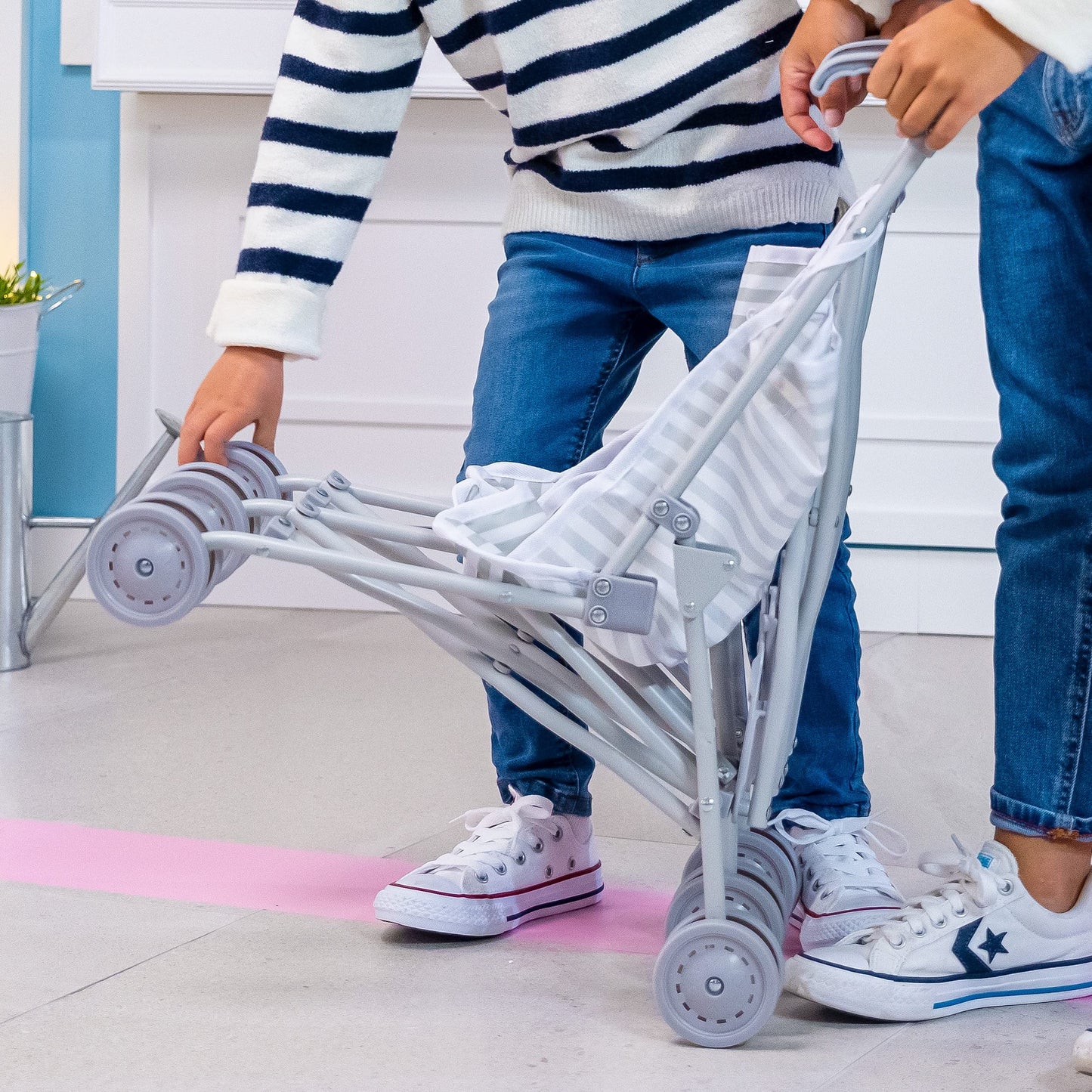 Jc Toys | Berenguer Boutique | Twin Umbrella Baby Doll Stroller | Elephant Theme | Gray | Ages 2 +