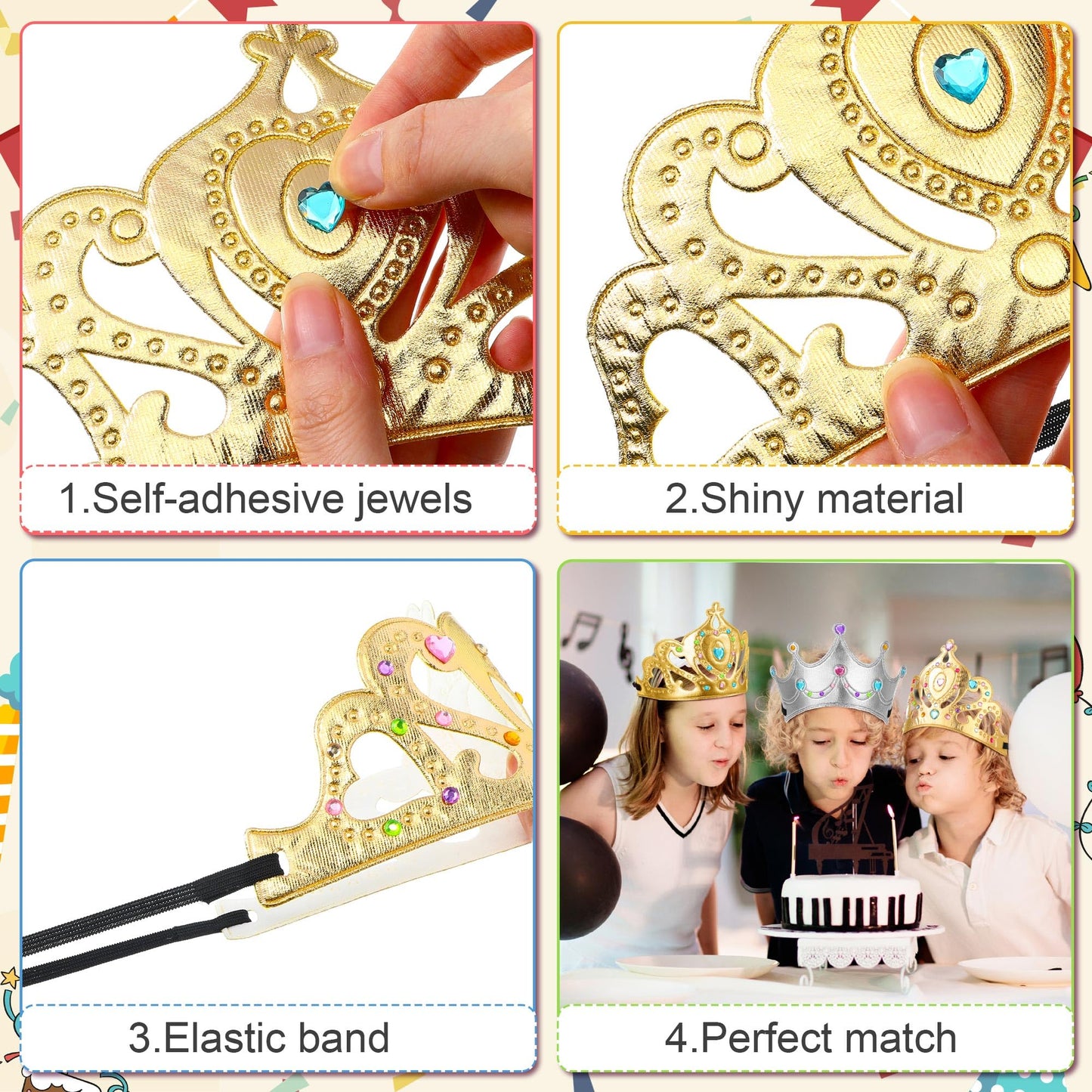 Yaomiao 66 Pieces Foam Princess Tiaras DIY Crowns Kids Party Favors Craft Crystal Diamond Sticker Making Your Own Tiara Girls(Br