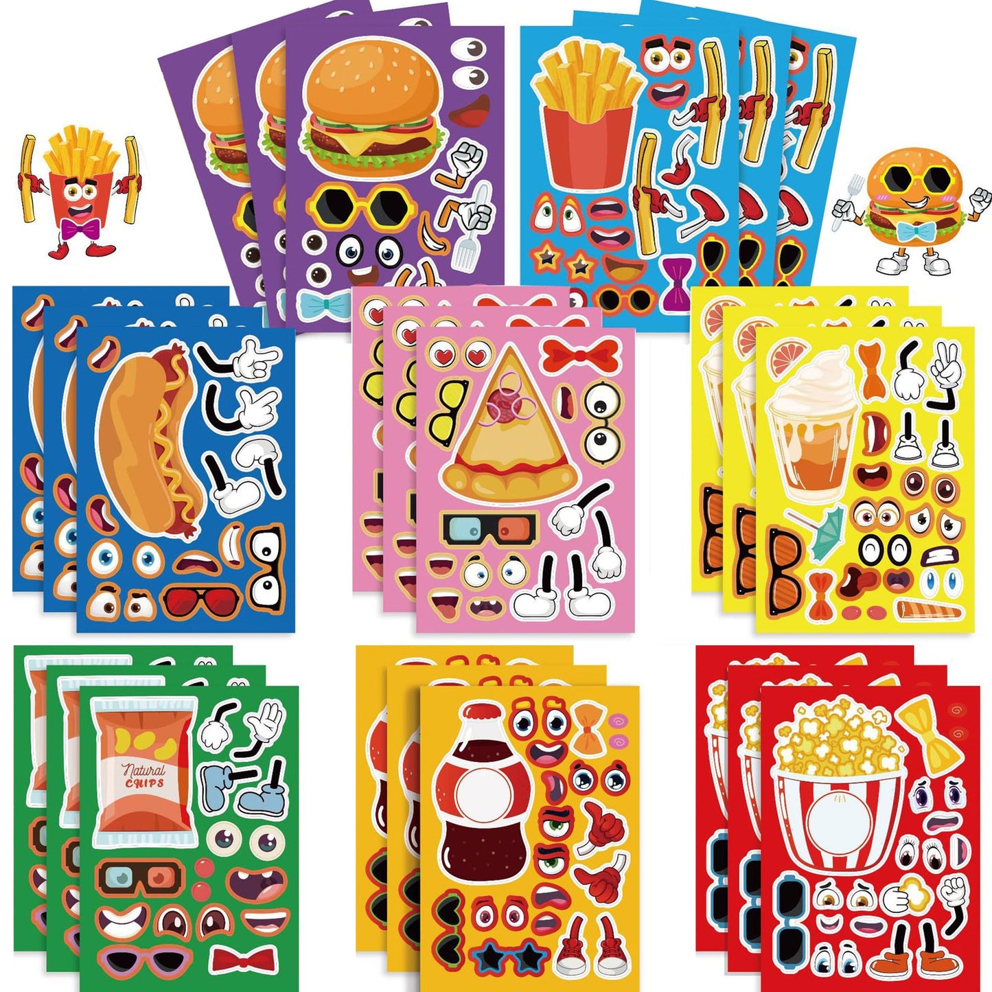 24 Sheets Make Your Own Fast Food Stickers Make A Face Stickers For Kids Toddlers With Hamburger Hot Dog French Fries Pizza Ice