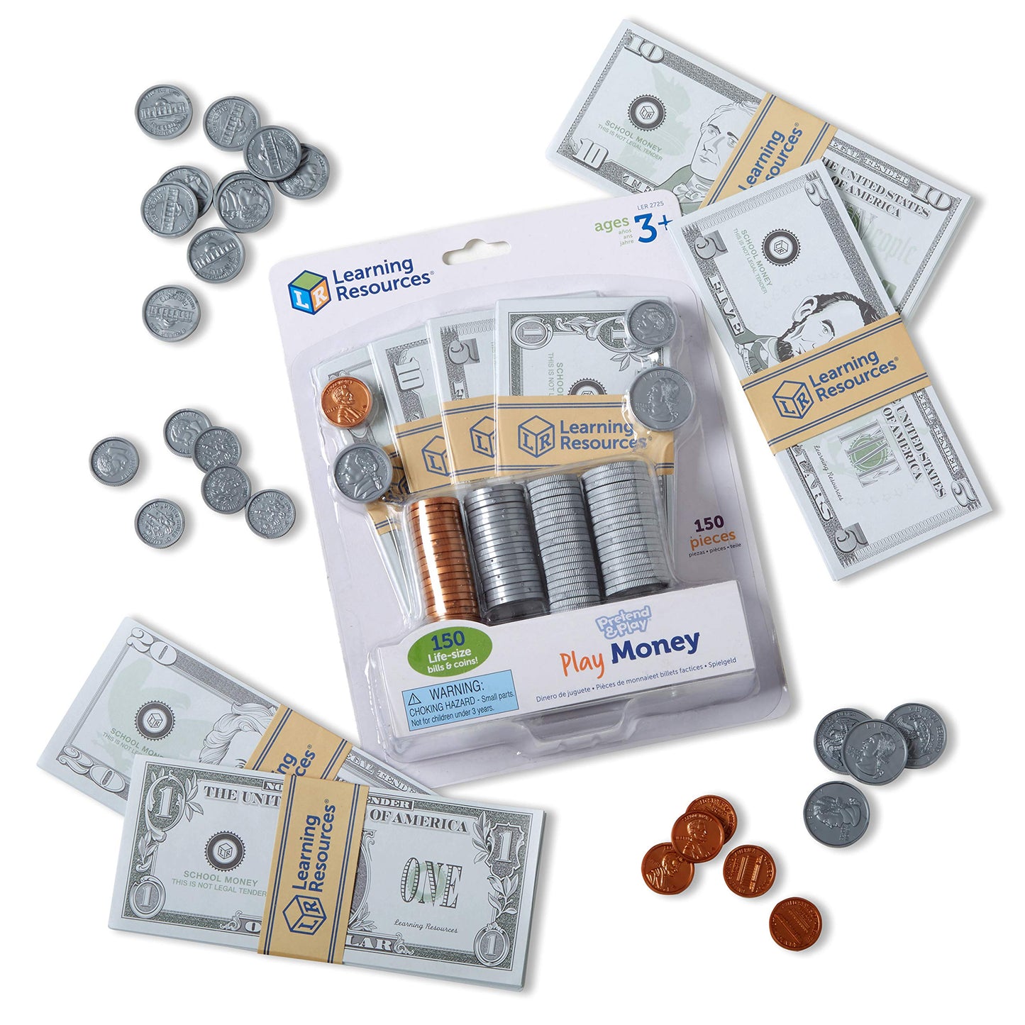 Learning Resources Pretend Play Money - 150 Pieces, Ages 3+ Play Money For Kids, Pretend Money For Kids, Play Money Set, Money A