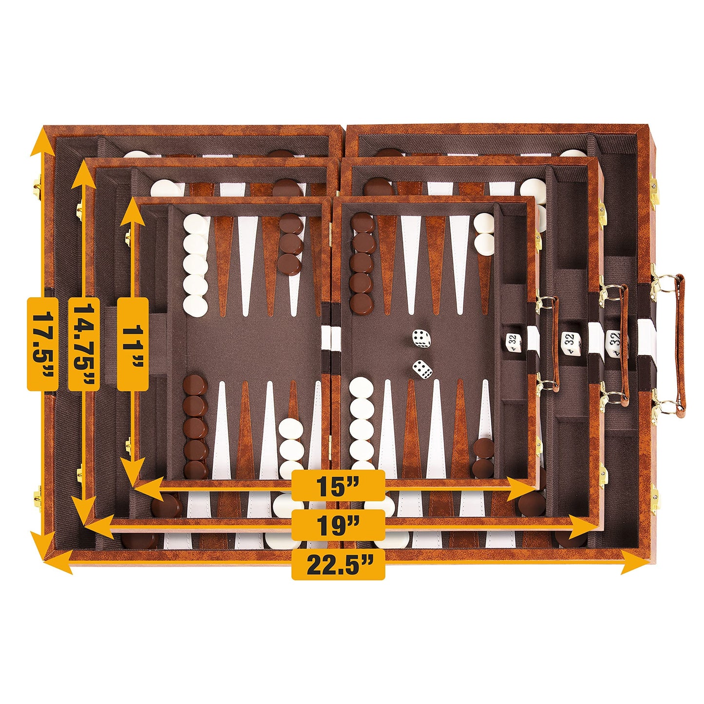 Backgn Set 18 inch  Large - Classic Board Game for mature-themeds and Kids with enhanced Leather Case - Includes Strategy & Tip Guide (Brown)