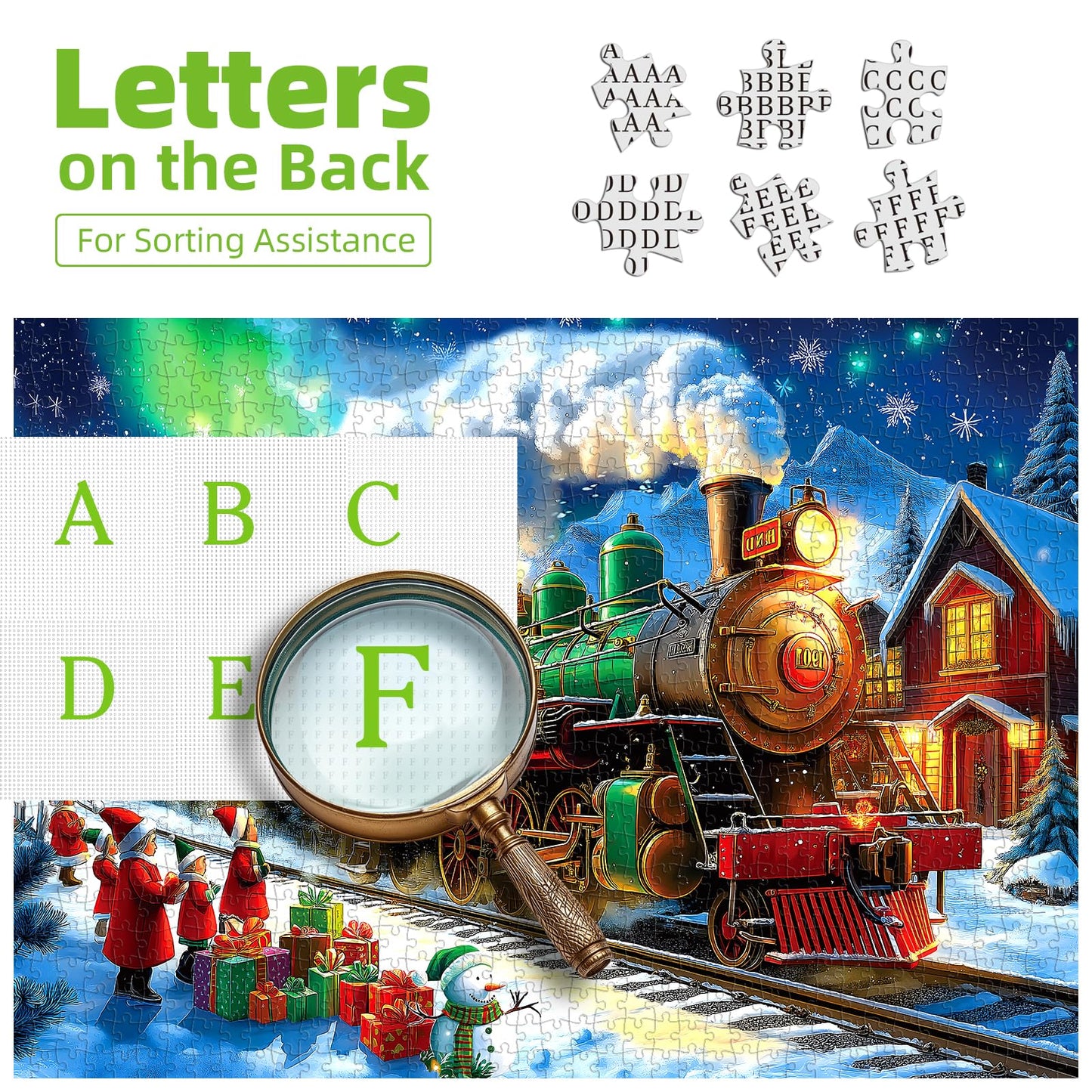 Blueforest Christmas 1000 Piece Jigsaw Puzzle for mature-themeds - 27.5x19.7 Inches Holiday Train Scene with Aurora & Santa  Challenging Fun mature-themed Puzzles  Home Decor