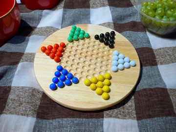 We Games Classic Wooden Chinese Checkers Set With Glass Marbles - 11.5 In