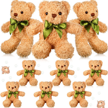 Zhanmai 9 Pieces Cute Bear Stuffed Animals 10 Inch Soft Plush Stuffed Bears Toy Gift Bulk With Bow Tie Kids Boys Girls Graduation Baby Shower Birthday Party Gift(Golden)