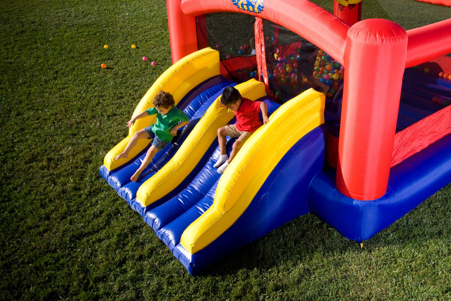 Blast Zone Triple Play Inflatable Combo Bounce House - Massive 16x14 - Blower - enhanced Quality - 7 Players - Double Slides