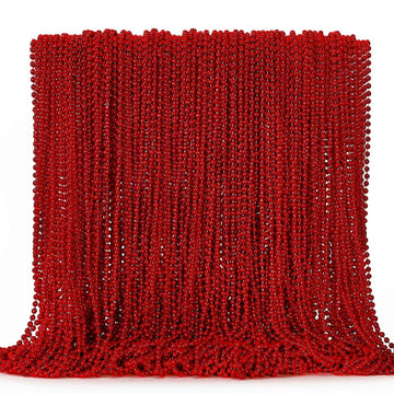 144Pcs Bead Necklace, Red Christmas Bead Stuff Party Favors, 33'' Necklaces Festival Parade Throw Accessories For Wedding Birthd
