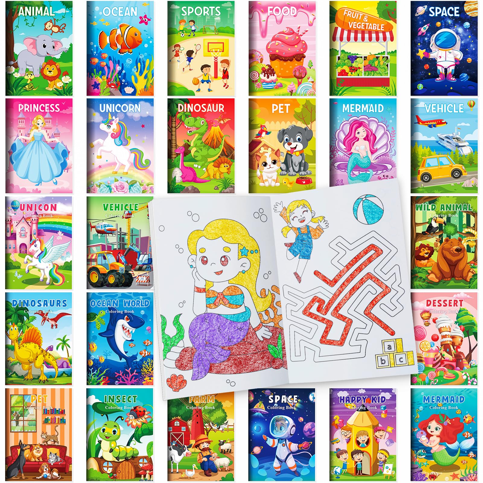 Benlouis 24Pack Mini Coloring Books Party Favors Bulk For Kids Ages 2-4-8-12 Classroom School Prize Small Activity Books For Bir