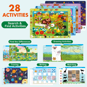 Benben Preschool Learning Activities, 28 Pages, Search And Find Books, Busy Book Travel Game For Road Trip, Kindergarten Educational Toys, Birthday Gift For Kids Toddlers Ages 3 4 5 6